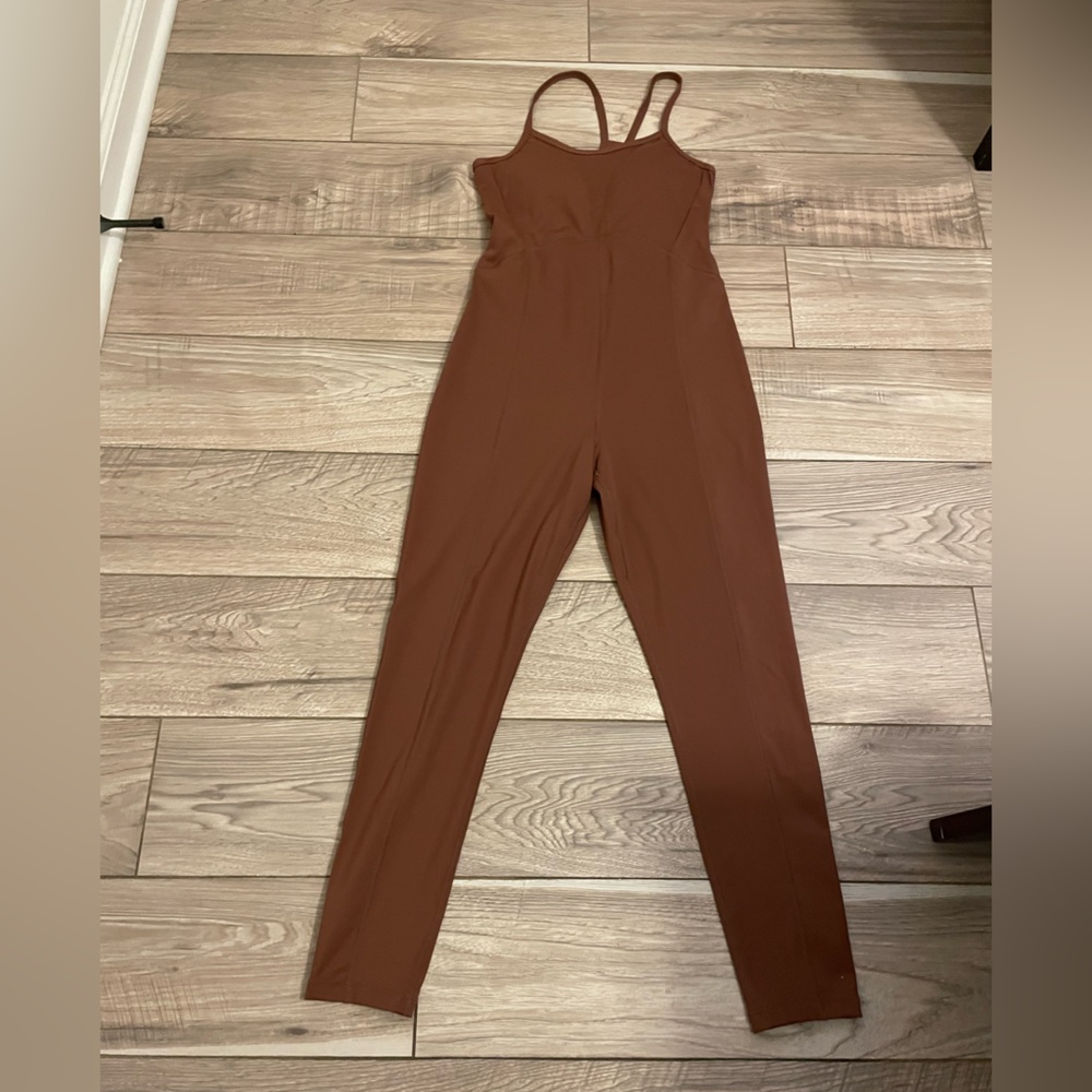 Pretty Little Thing Brown Sculpt Cross Back Long Unitard - Size 6